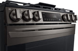 LG 5.8 CF Gas Single Oven Slide-In Range, Air Fry, Fan Convection, ThinQ - Black Stainless LSGL5833D LG 5.8 CF Gas Single Oven Slide-In Range, Air Fry, Fan Convection, ThinQ - Black Stainless LSGL5833D