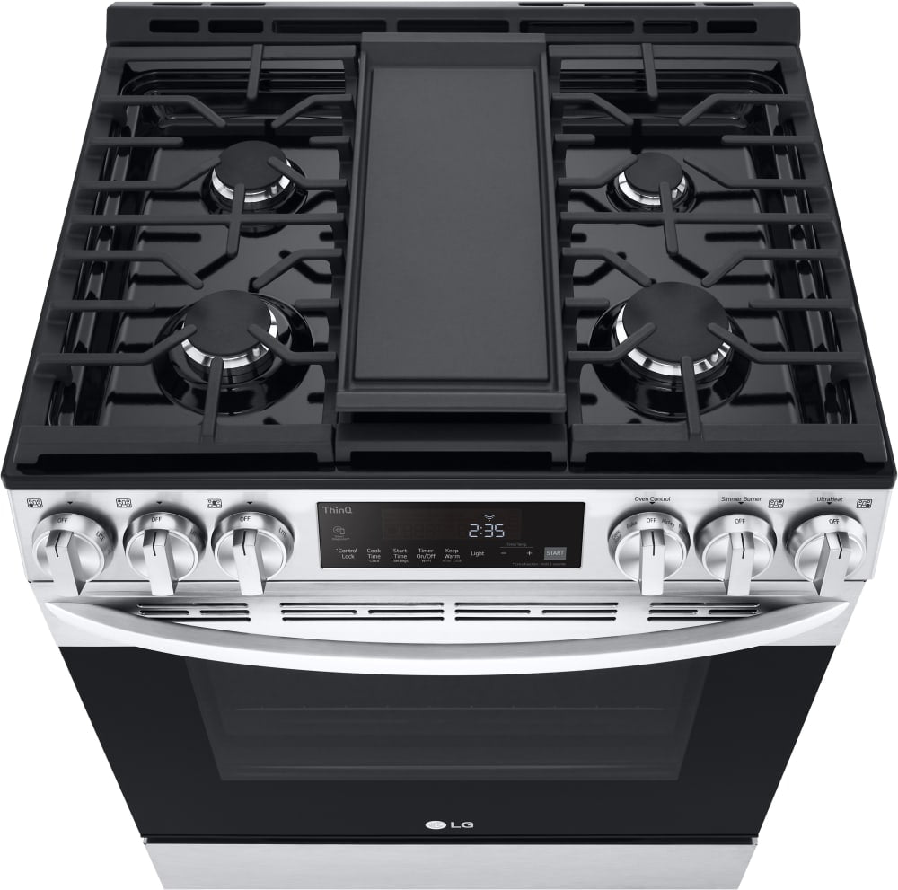 LG 5.8 CF Gas Single Oven Slide-In Range, Air Fry, Fan Convection, ThinQ - Stainless LSGL5833F LG 5.8 CF Gas Single Oven Slide-In Range, Air Fry, Fan Convection, ThinQ - Stainless LSGL5833F