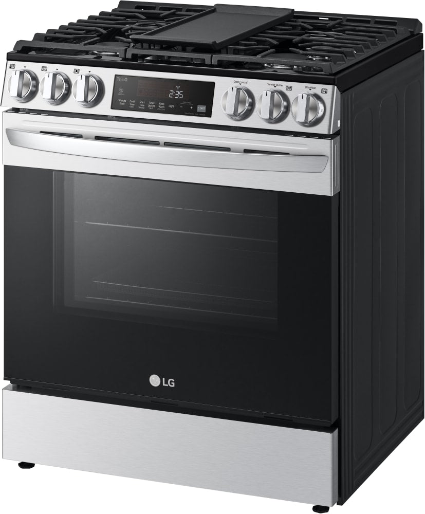 LG 5.8 CF Gas Single Oven Slide-In Range, Air Fry, Fan Convection, ThinQ - Stainless LSGL5833F LG 5.8 CF Gas Single Oven Slide-In Range, Air Fry, Fan Convection, ThinQ - Stainless LSGL5833F