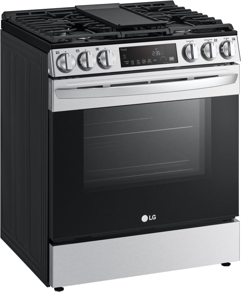 LG 5.8 CF Gas Single Oven Slide-In Range, Air Fry, Fan Convection, ThinQ - Stainless LSGL5833F LG 5.8 CF Gas Single Oven Slide-In Range, Air Fry, Fan Convection, ThinQ - Stainless LSGL5833F