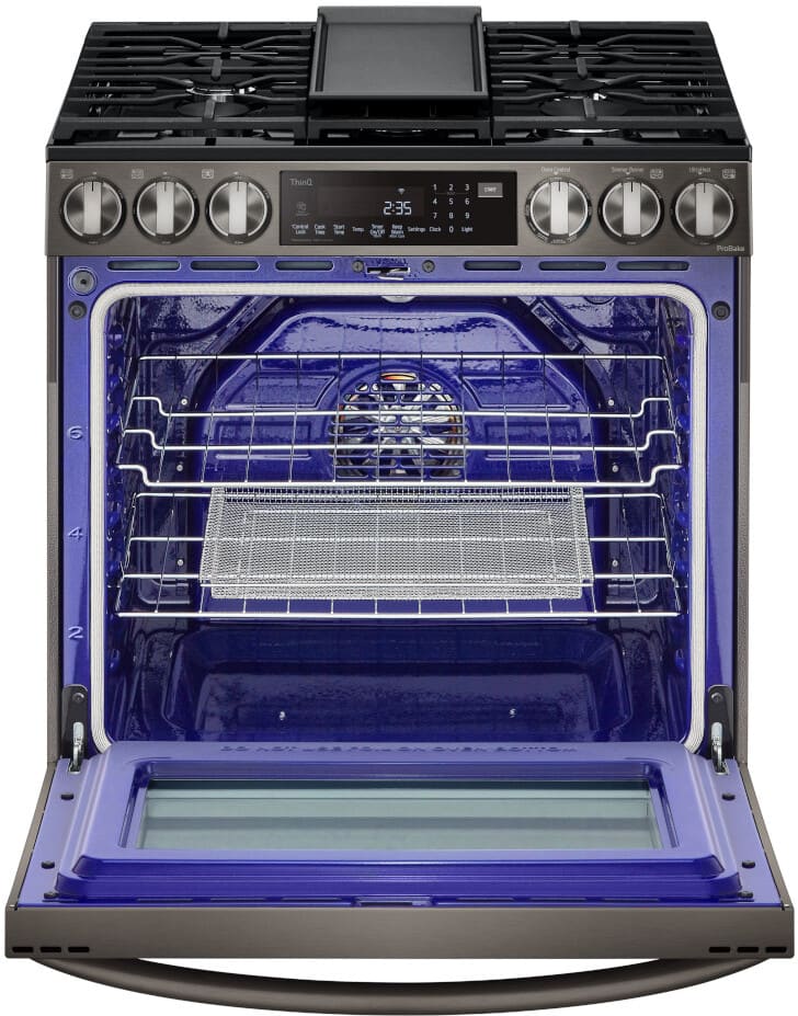 LG 6.3 CF Gas Single Oven Slide-In Range, Instaview, Air Fry, ProBake, ThinQ - Black Stainless LSGL6335D LG 6.3 CF Gas Single Oven Slide-In Range, Instaview, Air Fry, ProBake, ThinQ - Black Stainless LSGL6335D