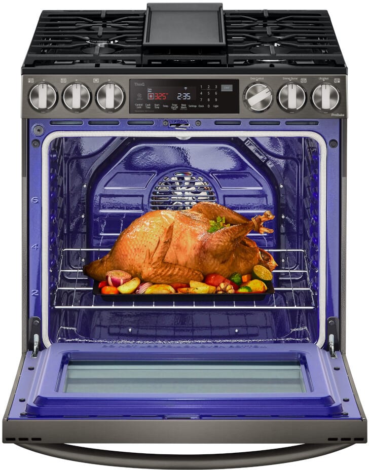 LG 6.3 CF Gas Single Oven Slide-In Range, Instaview, Air Fry, ProBake, ThinQ - Black Stainless LSGL6335D LG 6.3 CF Gas Single Oven Slide-In Range, Instaview, Air Fry, ProBake, ThinQ - Black Stainless LSGL6335D