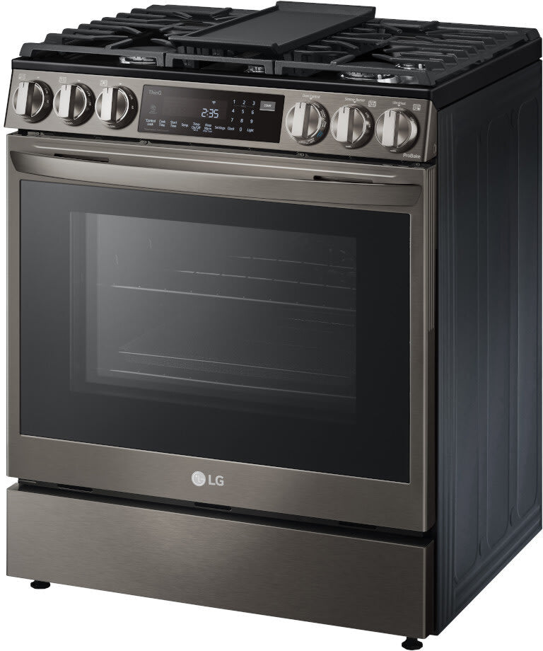LG 6.3 CF Gas Single Oven Slide-In Range, Instaview, Air Fry, ProBake, ThinQ - Black Stainless LSGL6335D LG 6.3 CF Gas Single Oven Slide-In Range, Instaview, Air Fry, ProBake, ThinQ - Black Stainless LSGL6335D