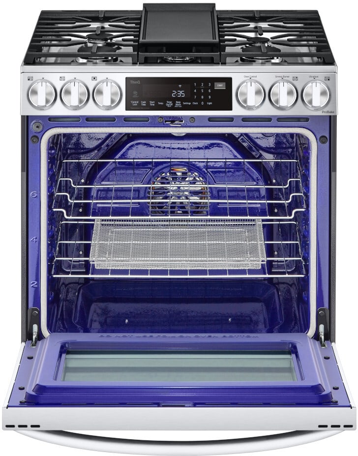 LG 6.3 CF Gas Single Oven Slide-In Range, Instaview, Air Fry, ProBake, ThinQ - Stainless LSGL6335F LG 6.3 CF Gas Single Oven Slide-In Range, Instaview, Air Fry, ProBake, ThinQ - Stainless LSGL6335F