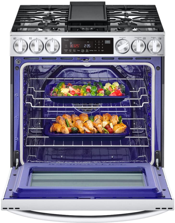LG 6.3 CF Gas Single Oven Slide-In Range, Instaview, Air Fry, ProBake, ThinQ - Stainless LSGL6335F LG 6.3 CF Gas Single Oven Slide-In Range, Instaview, Air Fry, ProBake, ThinQ - Stainless LSGL6335F