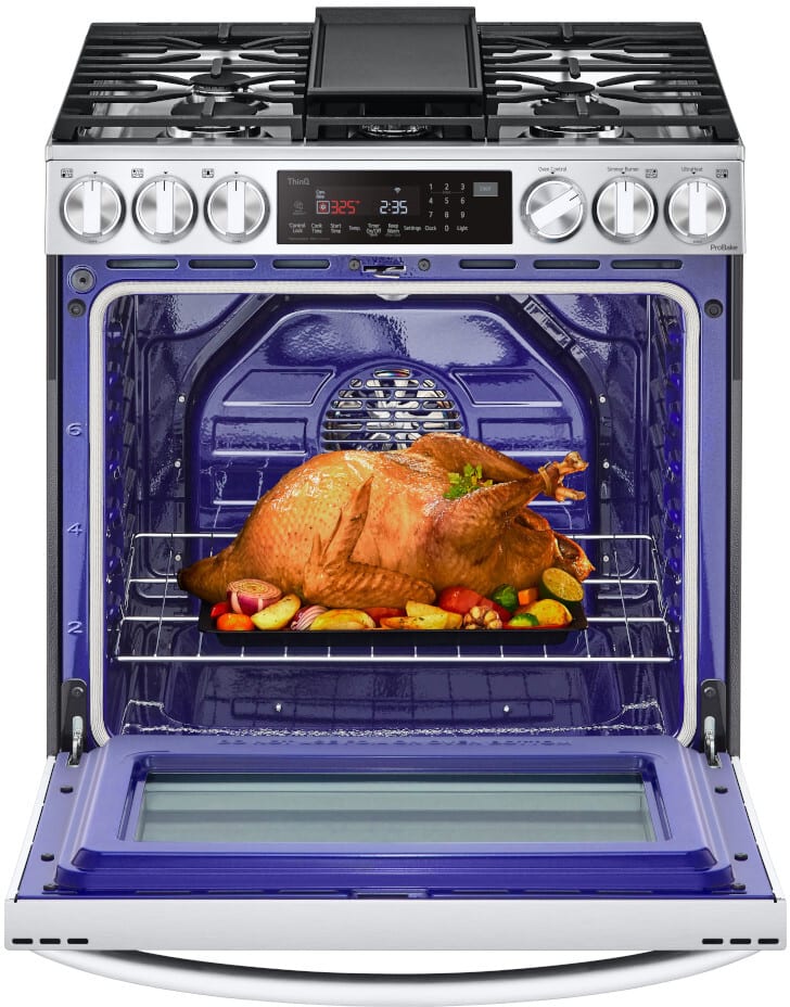 LG 6.3 CF Gas Single Oven Slide-In Range, Instaview, Air Fry, ProBake, ThinQ - Stainless LSGL6335F LG 6.3 CF Gas Single Oven Slide-In Range, Instaview, Air Fry, ProBake, ThinQ - Stainless LSGL6335F