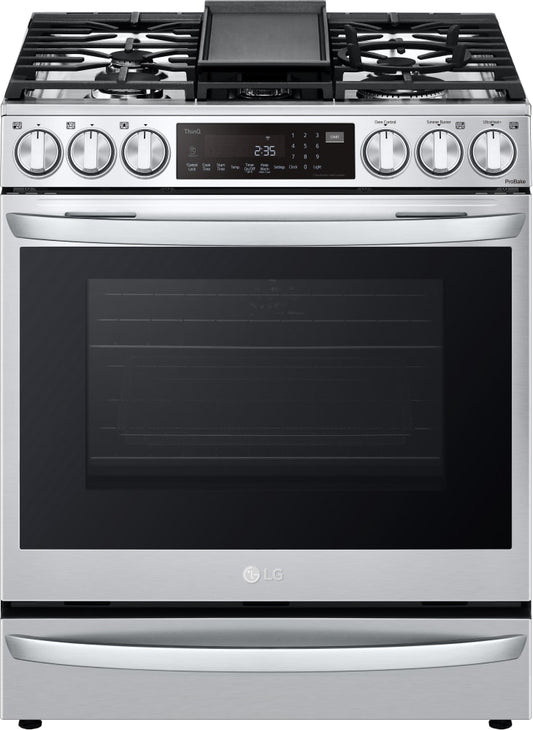 LG 6.3 CF Gas Single Oven Slide-In Range, Instaview, Air Fry, Air SousVide - Stainless LSGL6337F