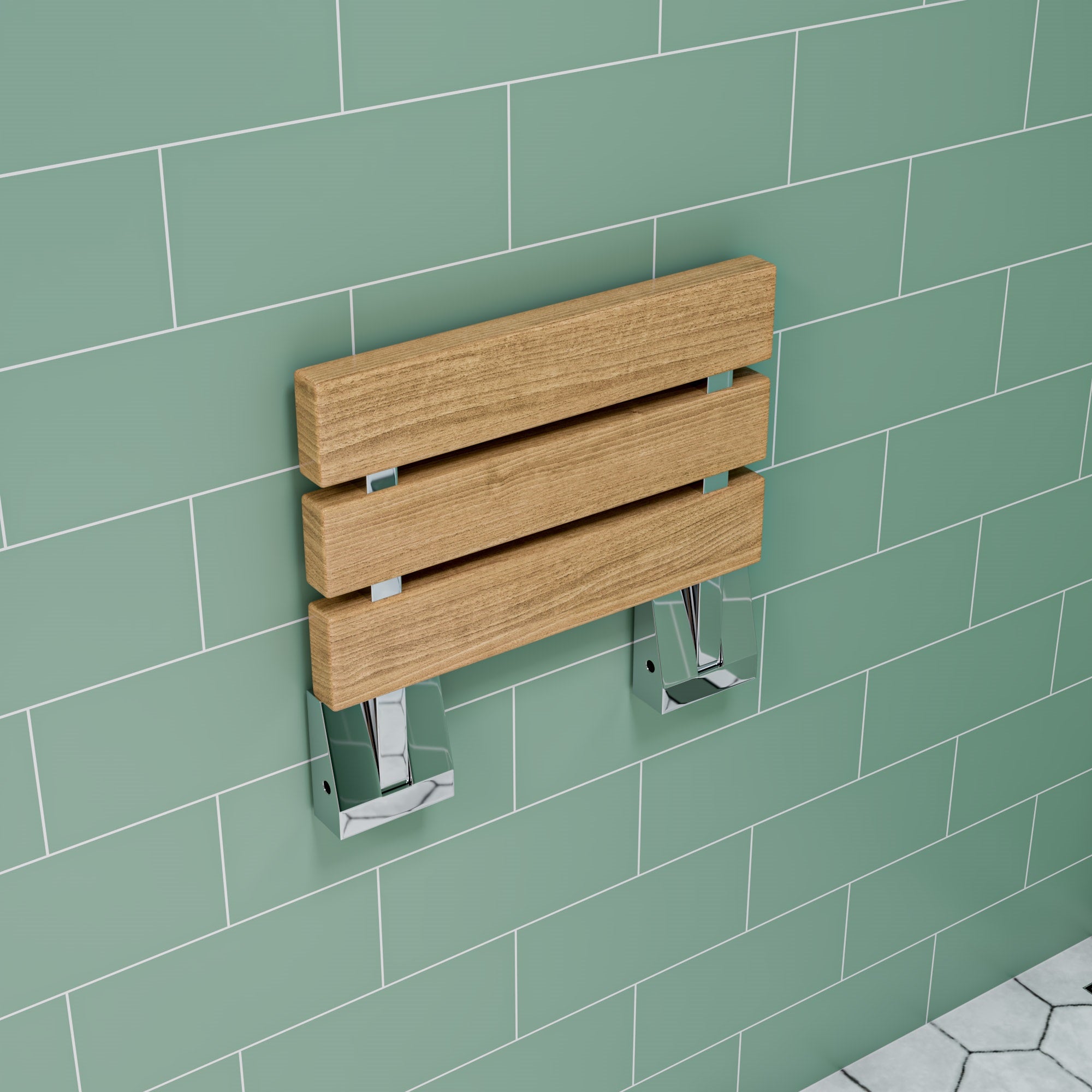 ALFI Brand - Polished Chrome 16" Folding Teak Wood Shower Seat Bench | ABS16S-PC ALFI Brand - Polished Chrome 16" Folding Teak Wood Shower Seat Bench | ABS16S-PC