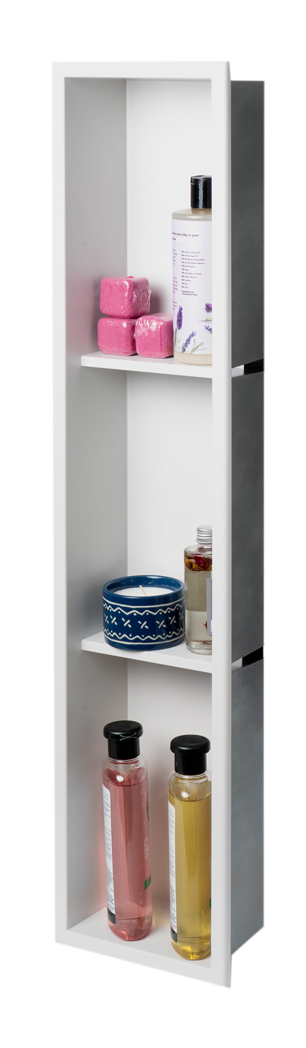 ALFI Brand - 8" x 36" White Matte Stainless Steel Vertical Triple Shelf Bath Shower Niche | ABNC0836-W ALFI Brand - 8" x 36" White Matte Stainless Steel Vertical Triple Shelf Bath Shower Niche | ABNC0836-W