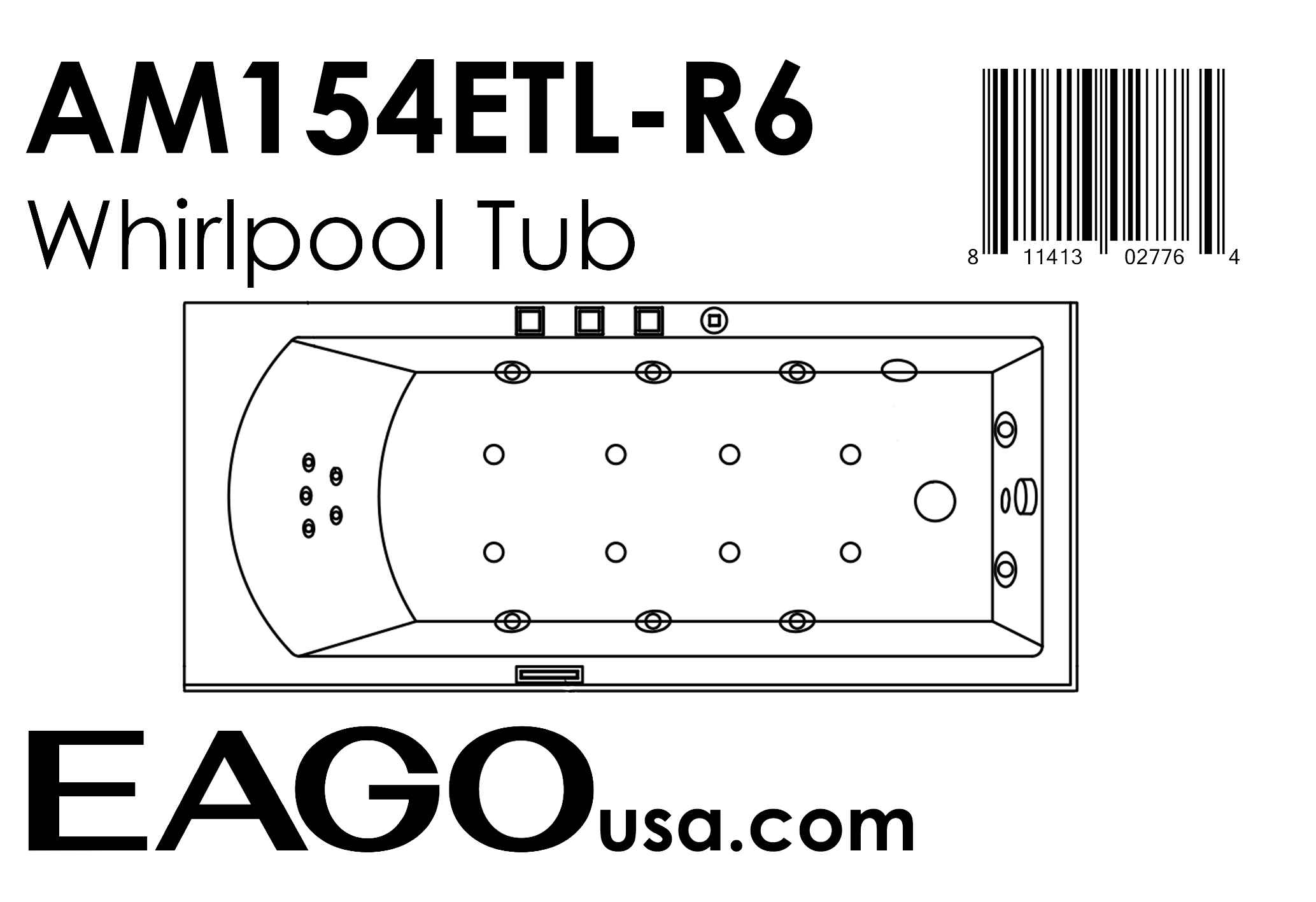 EAGO - 6 ft Acrylic White Rectangular Whirlpool Bathtub w Fixtures | AM154ETL-R6 EAGO - 6 ft Acrylic White Rectangular Whirlpool Bathtub w Fixtures | AM154ETL-R6