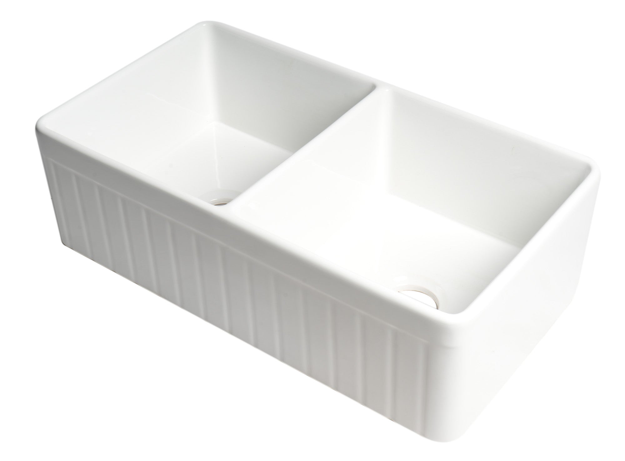 ALFI Brand - White Smooth Apron 33" x 18" Double Bowl Fireclay Farm Sink | ABF3318D-W ALFI Brand - White Smooth Apron 33" x 18" Double Bowl Fireclay Farm Sink | ABF3318D-W