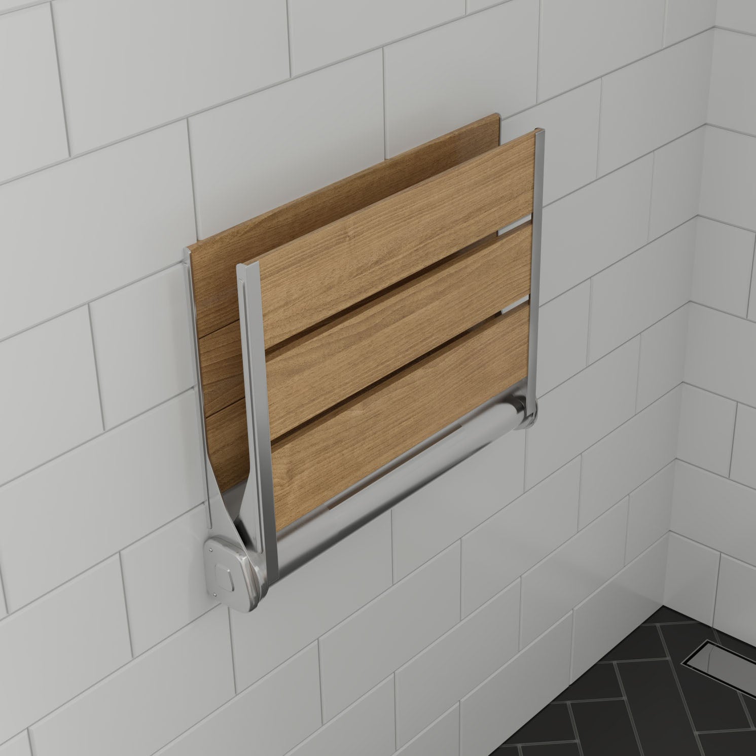 ALFI Brand - 17" Folding Teak Wood Shower Seat Bench with Backrest | ABS17-SA ALFI Brand - 17" Folding Teak Wood Shower Seat Bench with Backrest | ABS17-SA