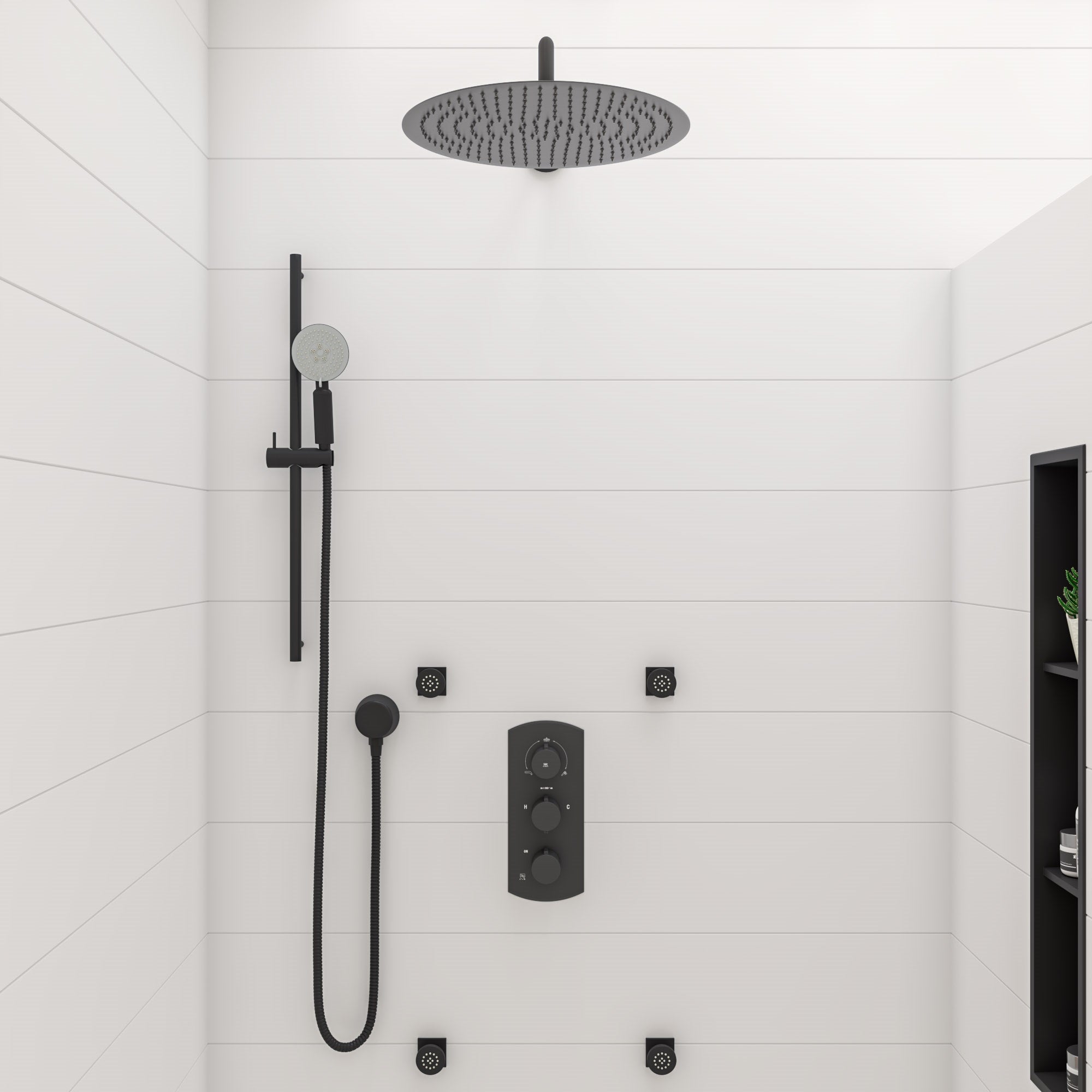 ALFI Brand - Matte Black Stainless Steel 16" Round Ultra-Thin Rain Shower Head | RAIN16R-BM ALFI Brand - Matte Black Stainless Steel 16" Round Ultra-Thin Rain Shower Head | RAIN16R-BM