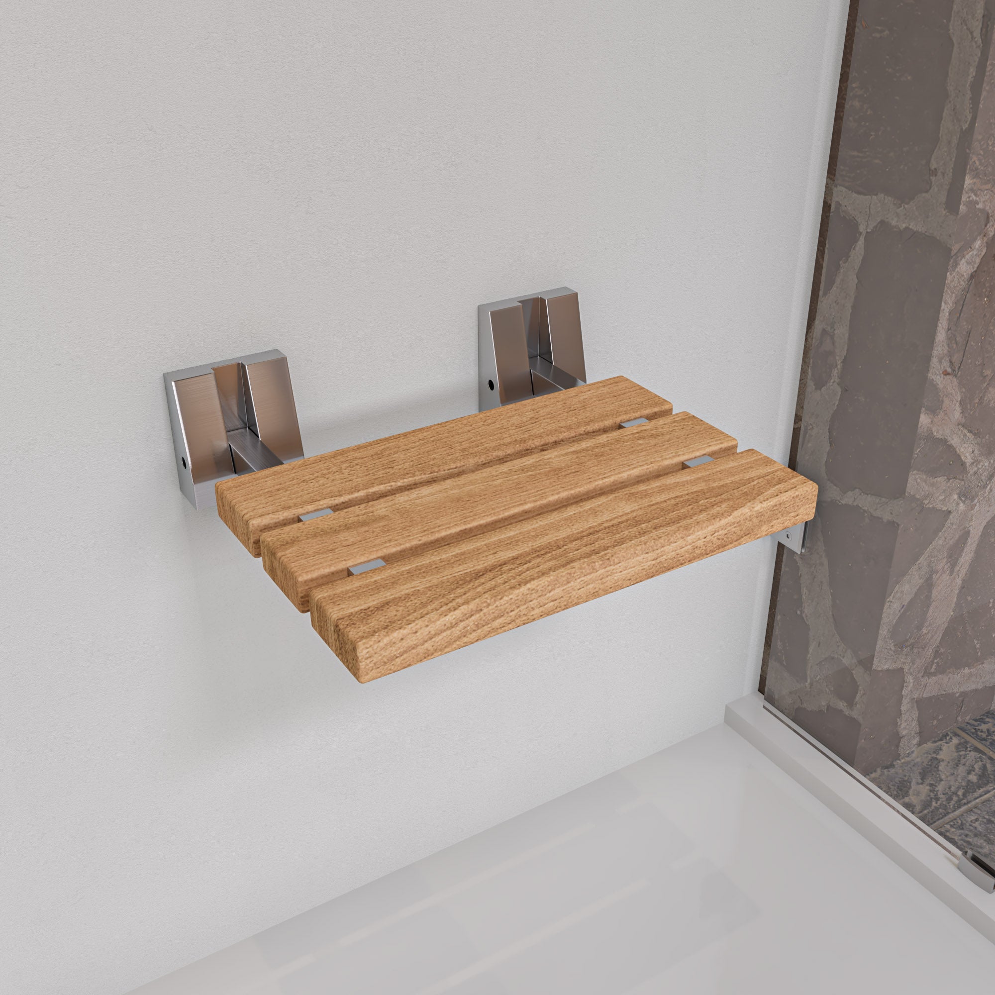 ALFI Brand - Brushed Nickel 16" Folding Teak Wood Shower Seat Bench | ABS16S-BN ALFI Brand - Brushed Nickel 16" Folding Teak Wood Shower Seat Bench | ABS16S-BN