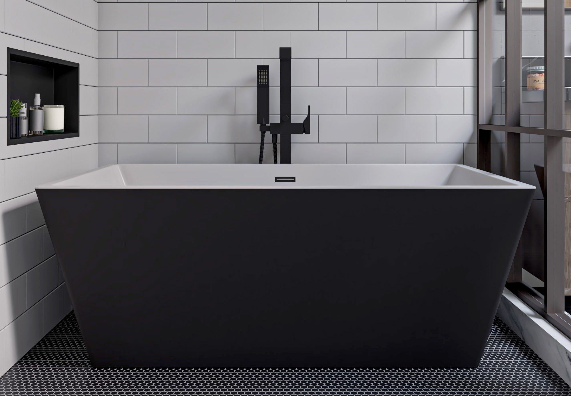 ALFI Brand - 59 inch Black & White Rectangular Acrylic Free Standing Soaking Bathtub | AB8834 ALFI Brand - 59 inch Black & White Rectangular Acrylic Free Standing Soaking Bathtub | AB8834