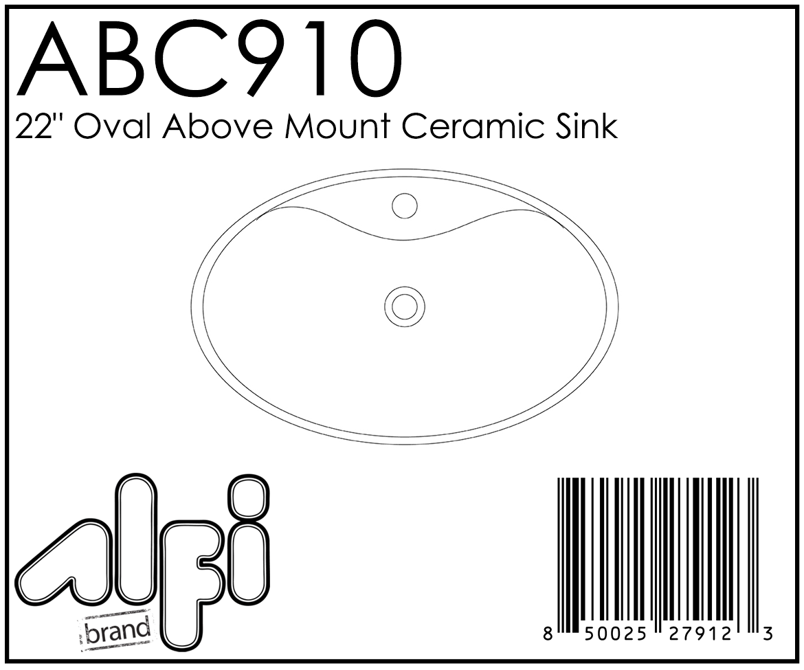 ALFI Brand - White 22" Oval Above Mount Ceramic Sink with Faucet Hole | ABC910 ALFI Brand - White 22" Oval Above Mount Ceramic Sink with Faucet Hole | ABC910