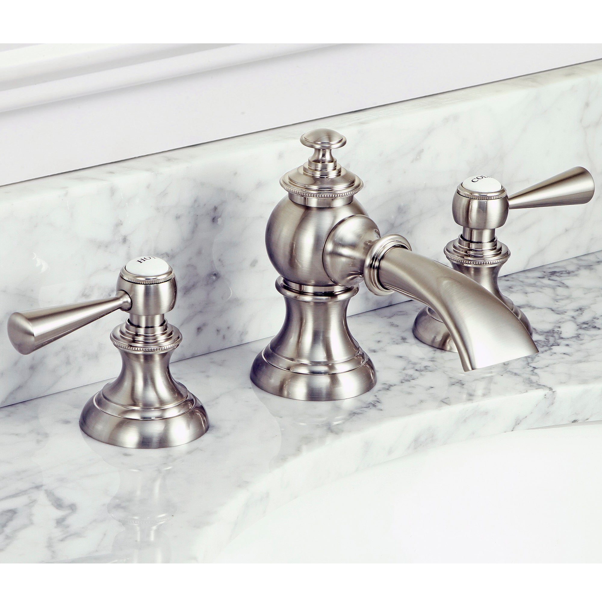 Water Creation | Modern Classic Widespread Lavatory F2-0013 Faucets With Pop-Up Drain in Brushed Nickel Finish With Torch Lever Handles | F2-0013-02-TL Water Creation | Modern Classic Widespread Lavatory F2-0013 Faucets With Pop-Up Drain in Brushed Nickel Finish With Torch Lever Handles | F2-0013-02-TL