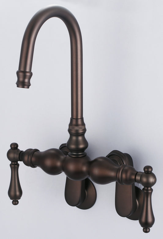Water Creation | Vintage Classic Adjustable Spread Wall Mount Tub Faucet With Gooseneck Spout & Swivel Wall Connector in Oil-rubbed Bronze Finish Finish With Metal Lever Handles Without Labels | F6-0015-03-AL