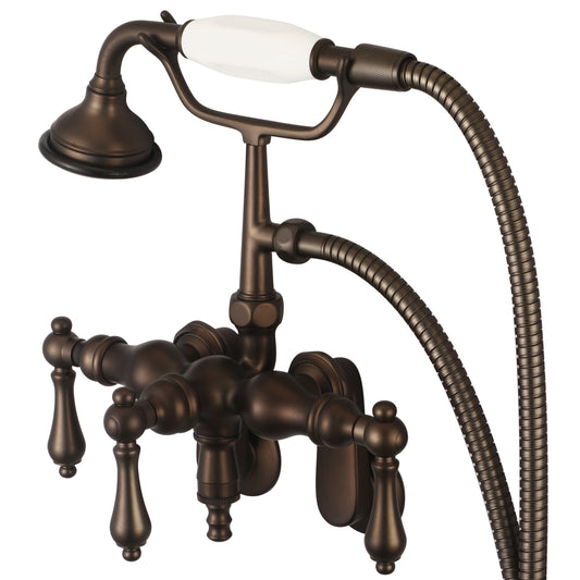Water Creation | Vintage Classic Adjustable Center Wall Mount Tub Faucet With Down Spout, Swivel Wall Connector & Handheld Shower in Oil-rubbed Bronze Finish Finish With Metal Lever Handles Without Labels | F6-0018-03-AL