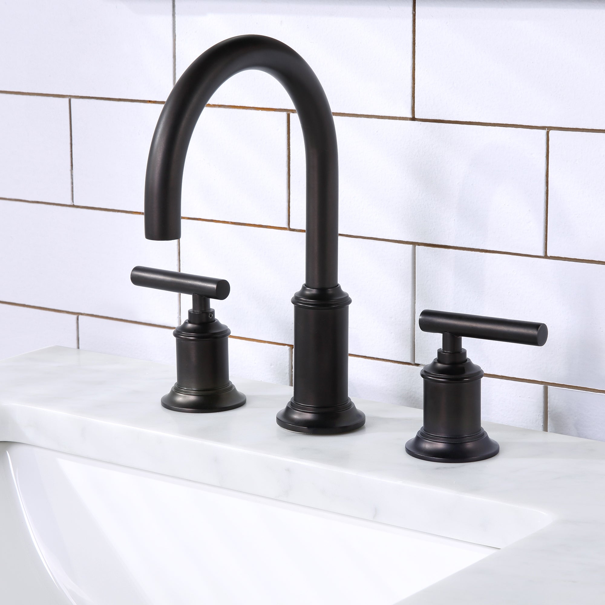 Water Creation | Water Creation Modern Gooseneck Spout Widespread Faucet F2-0014 in Oil-Rubbed Bronze | F2-0014-03-BL Water Creation | Water Creation Modern Gooseneck Spout Widespread Faucet F2-0014 in Oil-Rubbed Bronze | F2-0014-03-BL