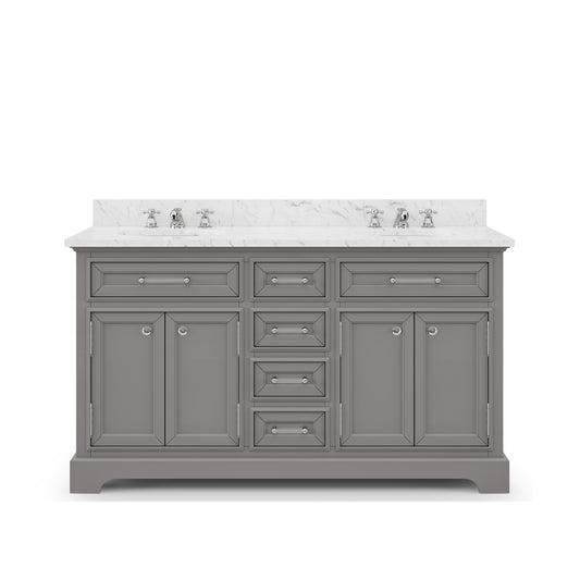 Water Creation | 60 Inch Cashmere Grey Double Sink Bathroom Vanity With Faucet From The Derby Collection | DE60CW01CG-000BX0901