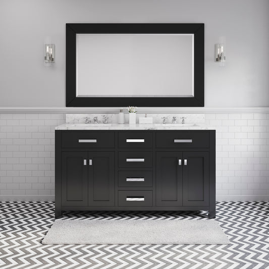 Water Creation | 60 Inch Espresso Double Sink Bathroom Vanity With Matching Framed Mirror And Faucet From The Madison Collection | MS60CW01ES-R60BX0901