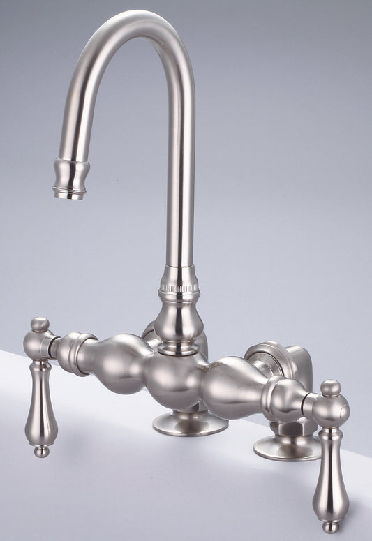 Water Creation | Vintage Classic 3.375 Inch Center Deck Mount Tub Faucet With Gooseneck Spout & 2 Inch Risers in Brushed Nickel Finish With Metal Lever Handles Without Labels | F6-0016-02-AL