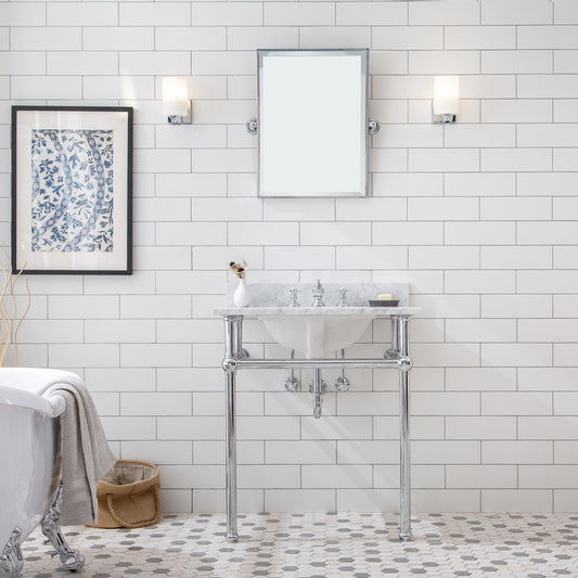 Water Creation | Embassy 30 Inch Wide Single Wash Stand, P-Trap, Counter Top with Basin, and F2-0013 Faucet included in Chrome Finish | EB30D-0113