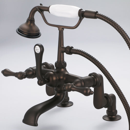 Water Creation | Vintage Classic Adjustable Center Deck Mount Tub Faucet With Handheld Shower in Oil-rubbed Bronze Finish Finish With Metal Lever Handles Without Labels | F6-0008-03-AL