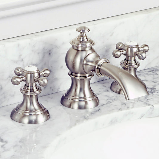 Water Creation | Modern Classic Widespread Lavatory F2-0013 Faucets With Pop-Up Drain in Brushed Nickel Finish With Metal Lever Handles | F2-0013-02-BX