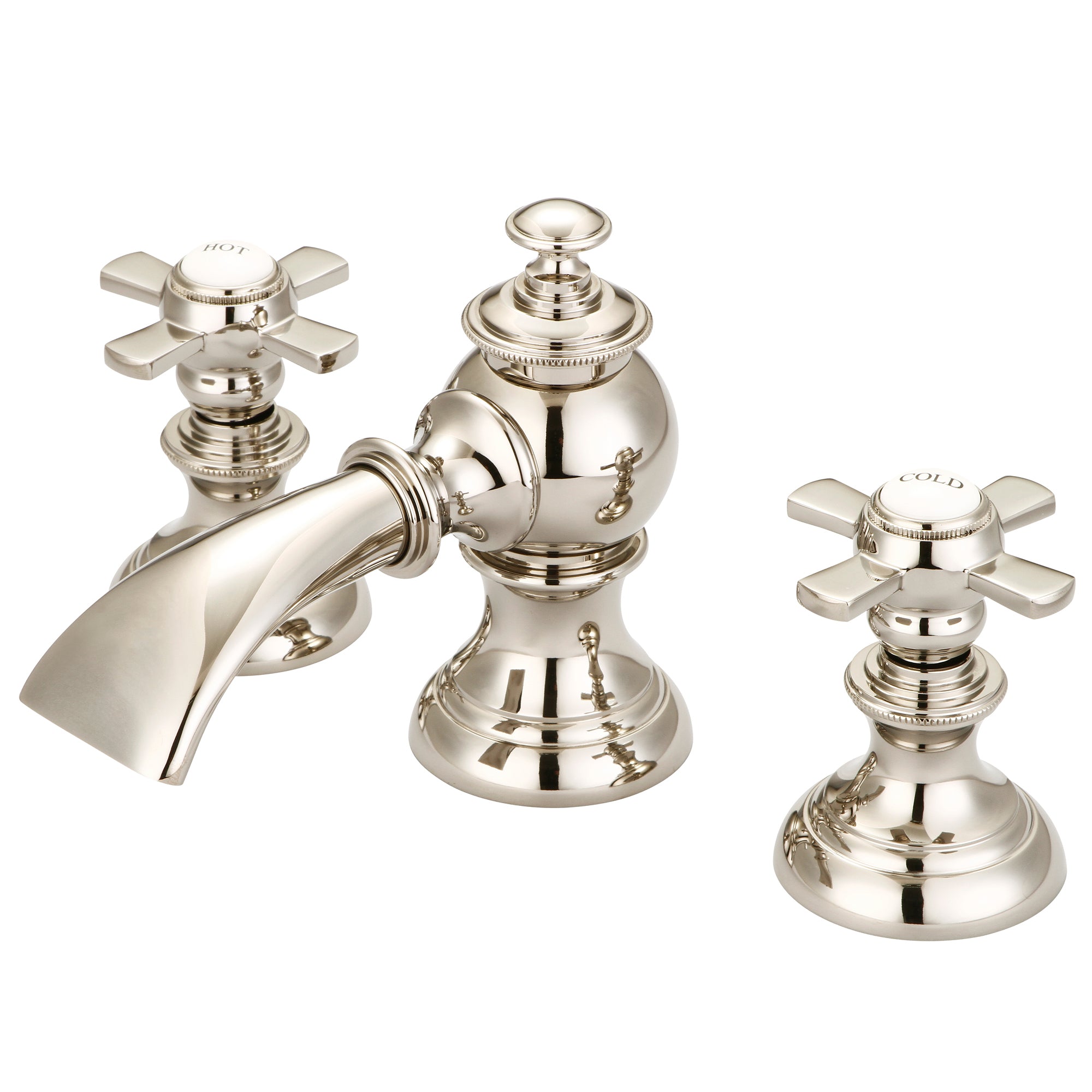 Water Creation | Modern Classic Widespread Lavatory F2-0013 Faucets With Pop-Up Drain in Polished Nickel (PVD) Finish With Flat Cross Handles | F2-0013-05-FX Water Creation | Modern Classic Widespread Lavatory F2-0013 Faucets With Pop-Up Drain in Polished Nickel (PVD) Finish With Flat Cross Handles | F2-0013-05-FX