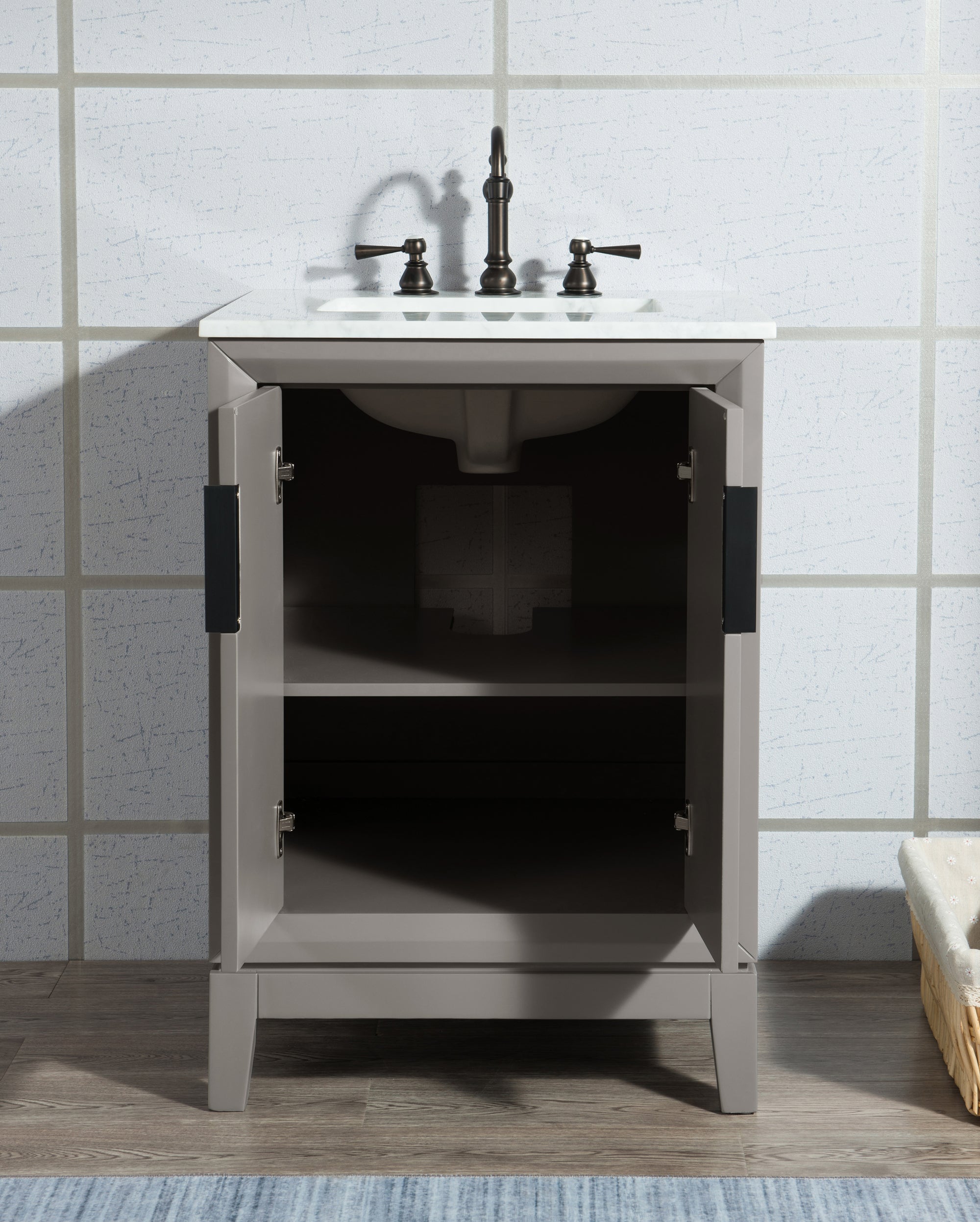 Water Creation | Elizabeth 24-Inch Single Sink Carrara White Marble Vanity In Cashmere Grey With Matching Mirror(s) and F2-0012-03-TL Lavatory Faucet(s) | EL24CW03CG-R21TL1203 Water Creation | Elizabeth 24-Inch Single Sink Carrara White Marble Vanity In Cashmere Grey With Matching Mirror(s) and F2-0012-03-TL Lavatory Faucet(s) | EL24CW03CG-R21TL1203