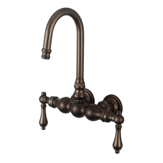 Water Creation | Vintage Classic 3.375 Inch Center Wall Mount Tub Faucet With Gooseneck Spout & Straight Wall Connector in Oil-rubbed Bronze Finish Finish With Metal Lever Handles Without Labels | F6-0014-03-AL