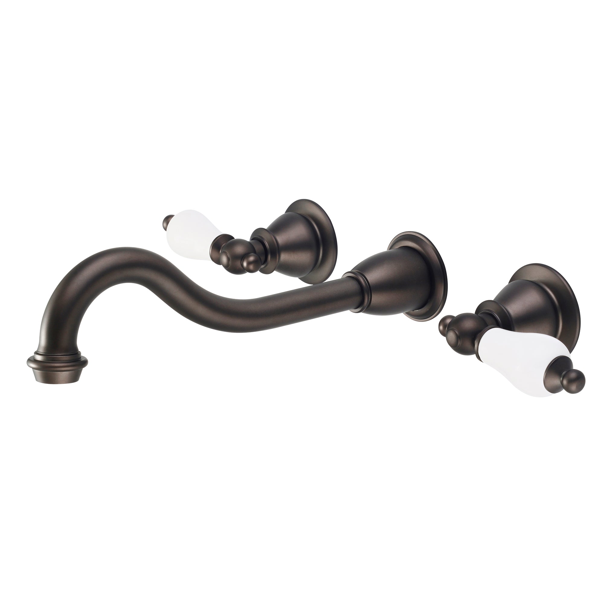Water Creation | Elegant Spout Wall Mount Vessel/Lavatory Faucets in Oil-rubbed Bronze Finish Finish With Porcelain Lever Handles Without labels | F4-0001-03-PL Water Creation | Elegant Spout Wall Mount Vessel/Lavatory Faucets in Oil-rubbed Bronze Finish Finish With Porcelain Lever Handles Without labels | F4-0001-03-PL