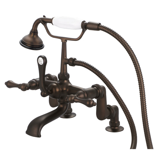 Water Creation | Vintage Classic Adjustable Center Deck Mount Tub Faucet With Handheld Shower in Oil-rubbed Bronze Finish Finish With Metal Lever Handles Without Labels | F6-0008-03-AL