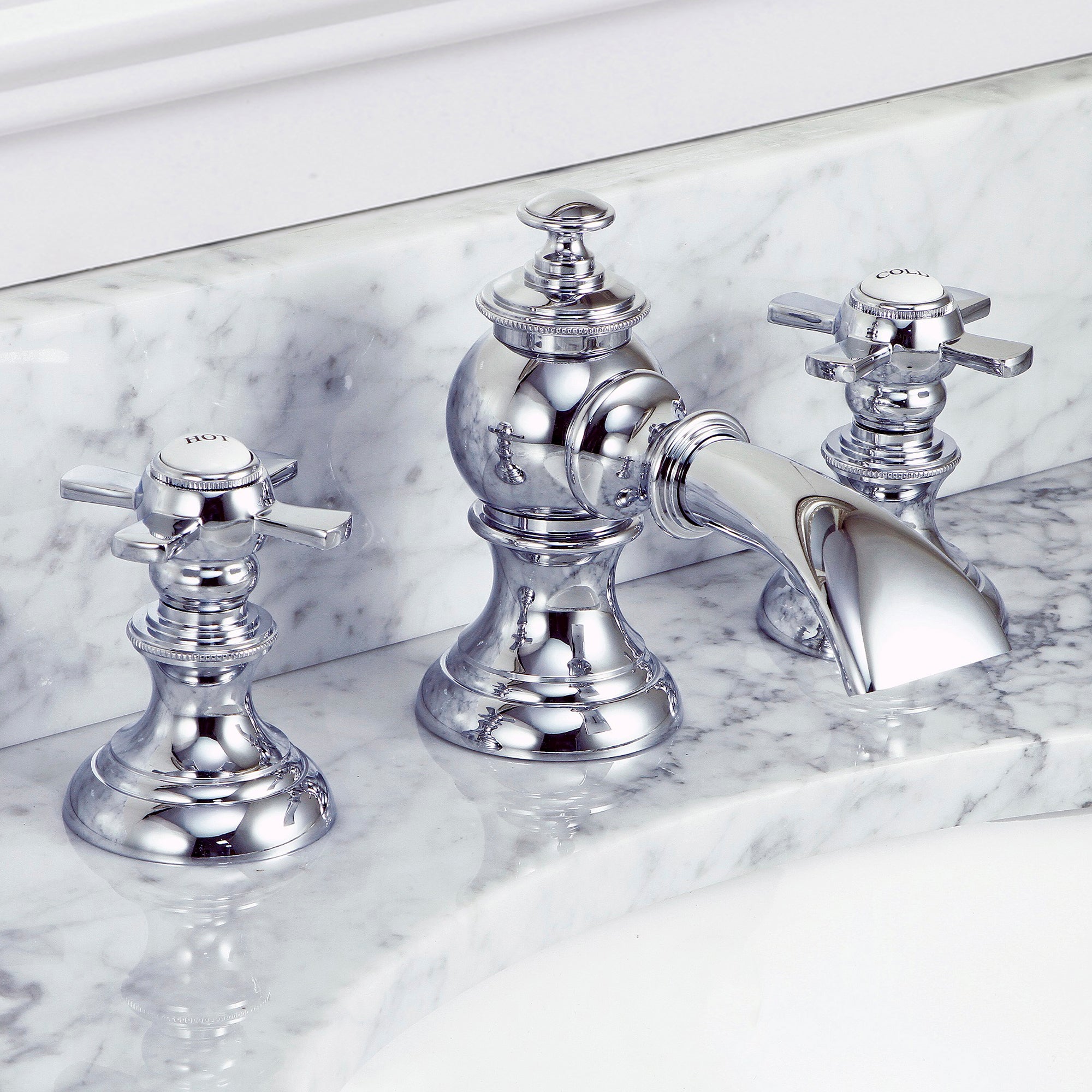 Water Creation | Modern Classic Widespread Lavatory F2-0013 Faucets With Pop-Up Drain in Chrome Finish With Flat Cross Handles | F2-0013-01-FX Water Creation | Modern Classic Widespread Lavatory F2-0013 Faucets With Pop-Up Drain in Chrome Finish With Flat Cross Handles | F2-0013-01-FX