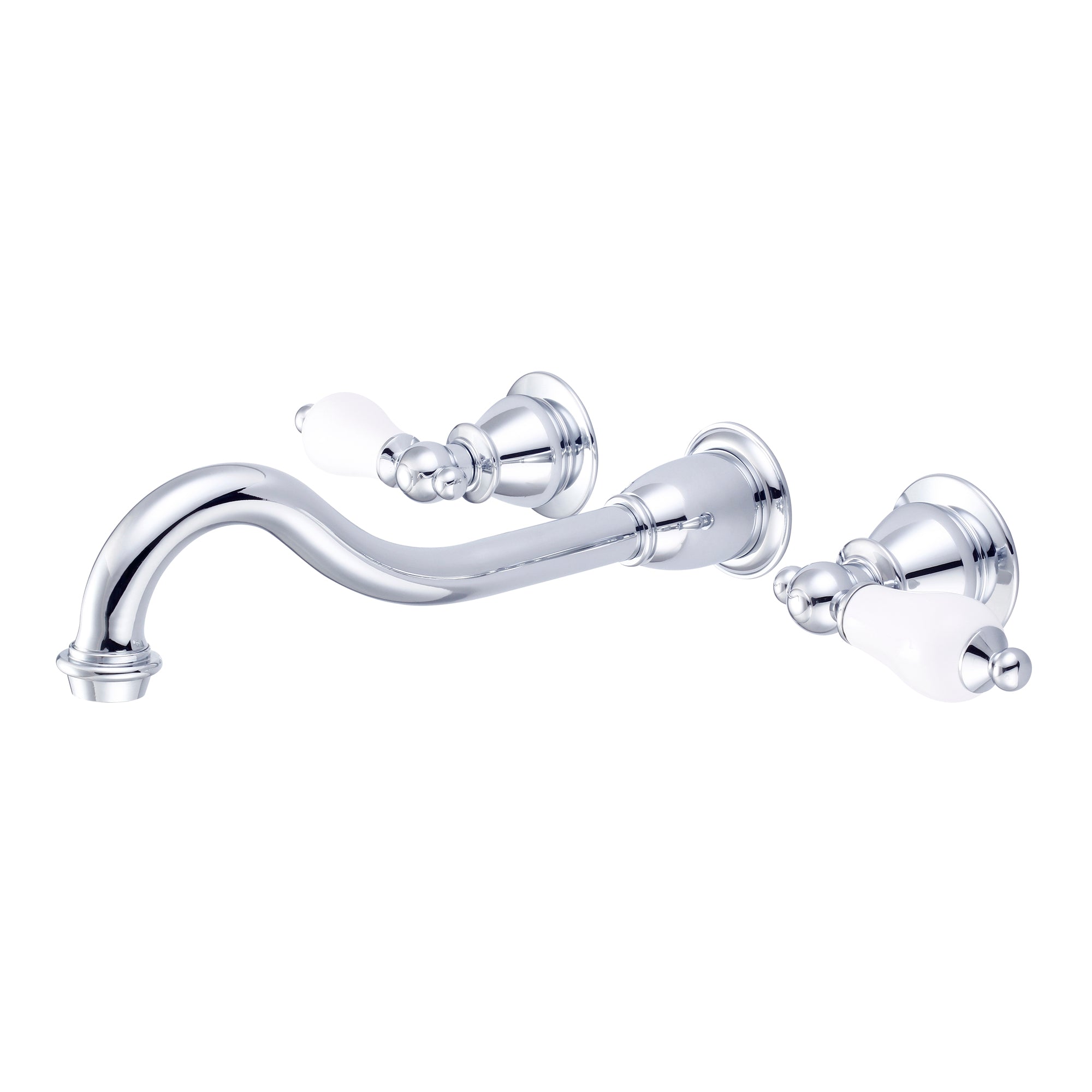 Water Creation | Elegant Spout Wall Mount Vessel/Lavatory Faucets in Chrome Finish With Porcelain Lever Handles Without labels | F4-0001-01-PL Water Creation | Elegant Spout Wall Mount Vessel/Lavatory Faucets in Chrome Finish With Porcelain Lever Handles Without labels | F4-0001-01-PL