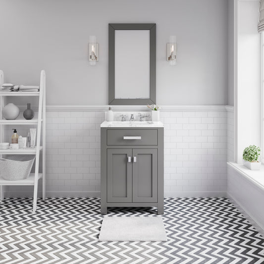 Water Creation | 24 Inch Cashmere Grey Single Sink Bathroom Vanity With Matching Framed Mirror And Faucet From The Madison Collection | MS24CW01CG-R21BX0901