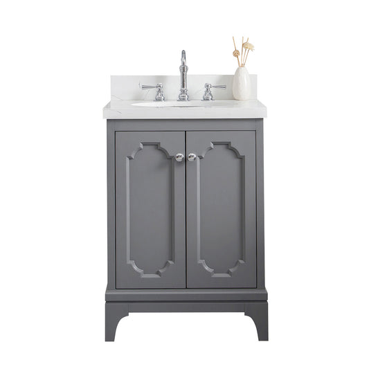 Water Creation | Queen 24-Inch Single Sink Quartz Carrara Vanity In Cashmere Grey With F2-0012-01-TL Lavatory Faucet(s) | QU24QZ01CG-000TL1201