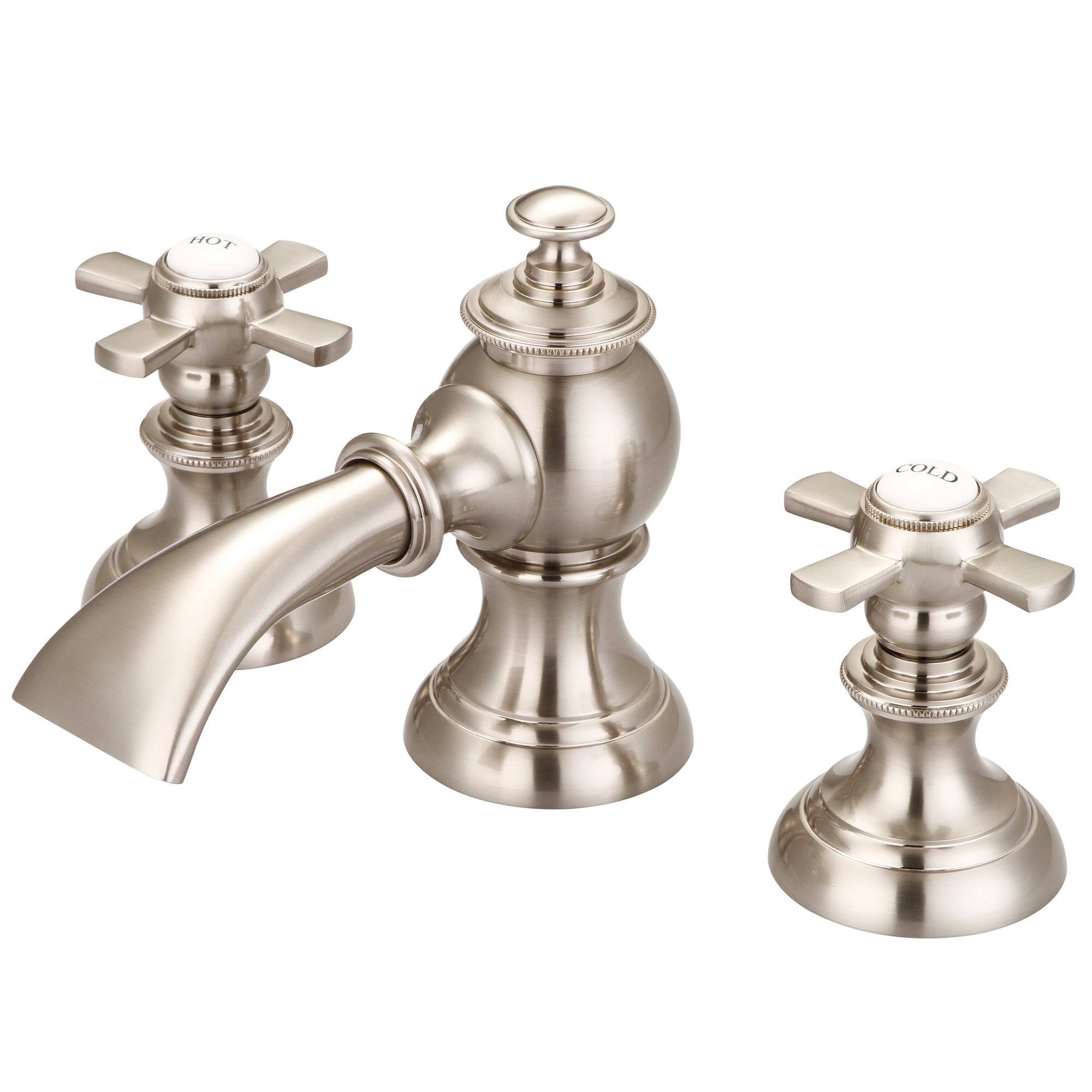 Water Creation | Modern Classic Widespread Lavatory F2-0013 Faucets With Pop-Up Drain in Brushed Nickel Finish With Flat Cross Handles | F2-0013-02-FX Water Creation | Modern Classic Widespread Lavatory F2-0013 Faucets With Pop-Up Drain in Brushed Nickel Finish With Flat Cross Handles | F2-0013-02-FX