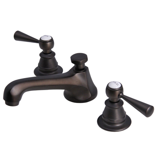 Water Creation | American 20th Century Classic Widespread Lavatory F2-0009 Faucets With Pop-Up Drain in Oil-rubbed Bronze Finish Finish With Torch Lever Handles, Hot And Cold Labels Included | F2-0009-03-TL