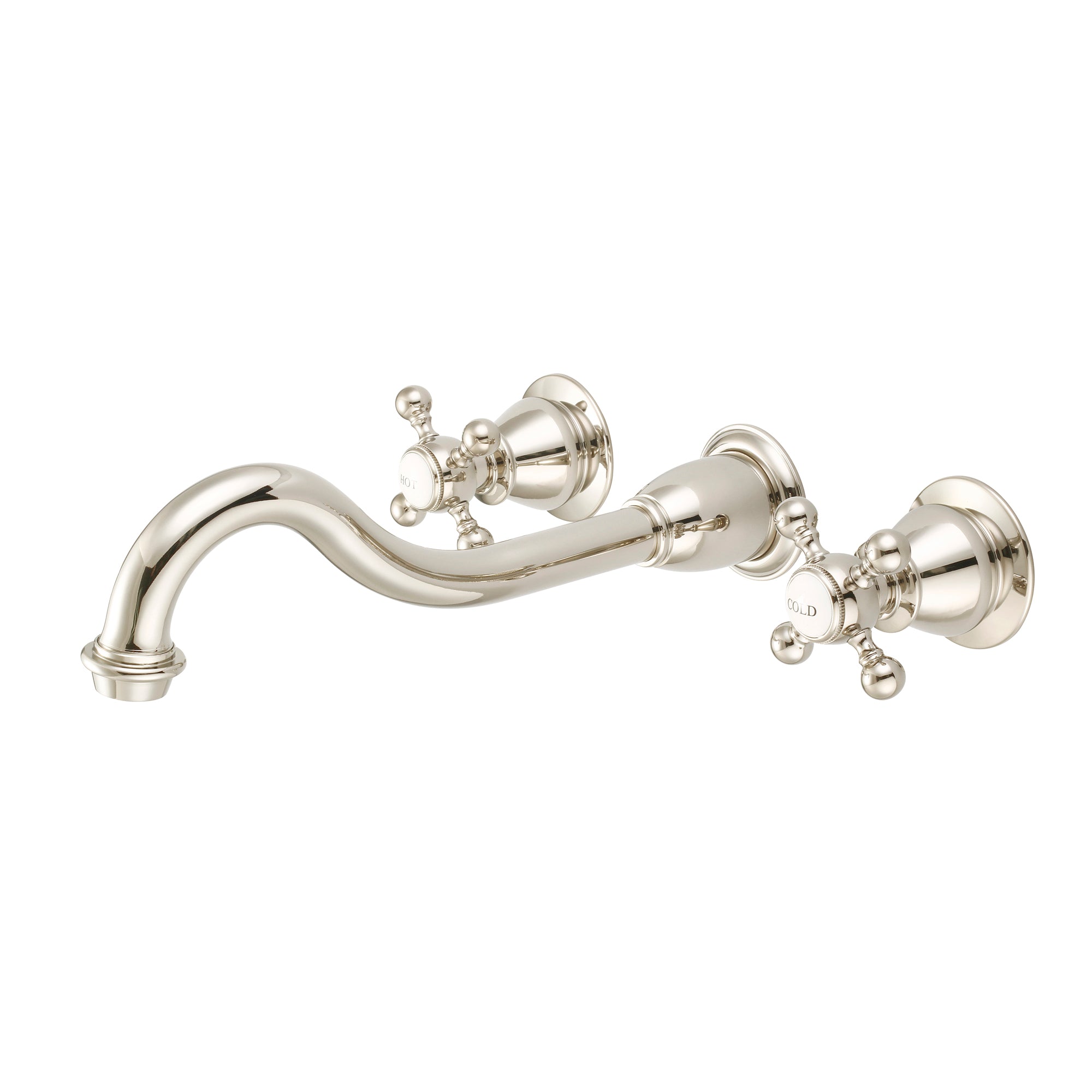 Water Creation | Elegant Spout Wall Mount Vessel/Lavatory Faucets in Polished Nickel (PVD) Finish With Metal Lever Handles, Hot And Cold Labels Included | F4-0001-05-BX Water Creation | Elegant Spout Wall Mount Vessel/Lavatory Faucets in Polished Nickel (PVD) Finish With Metal Lever Handles, Hot And Cold Labels Included | F4-0001-05-BX