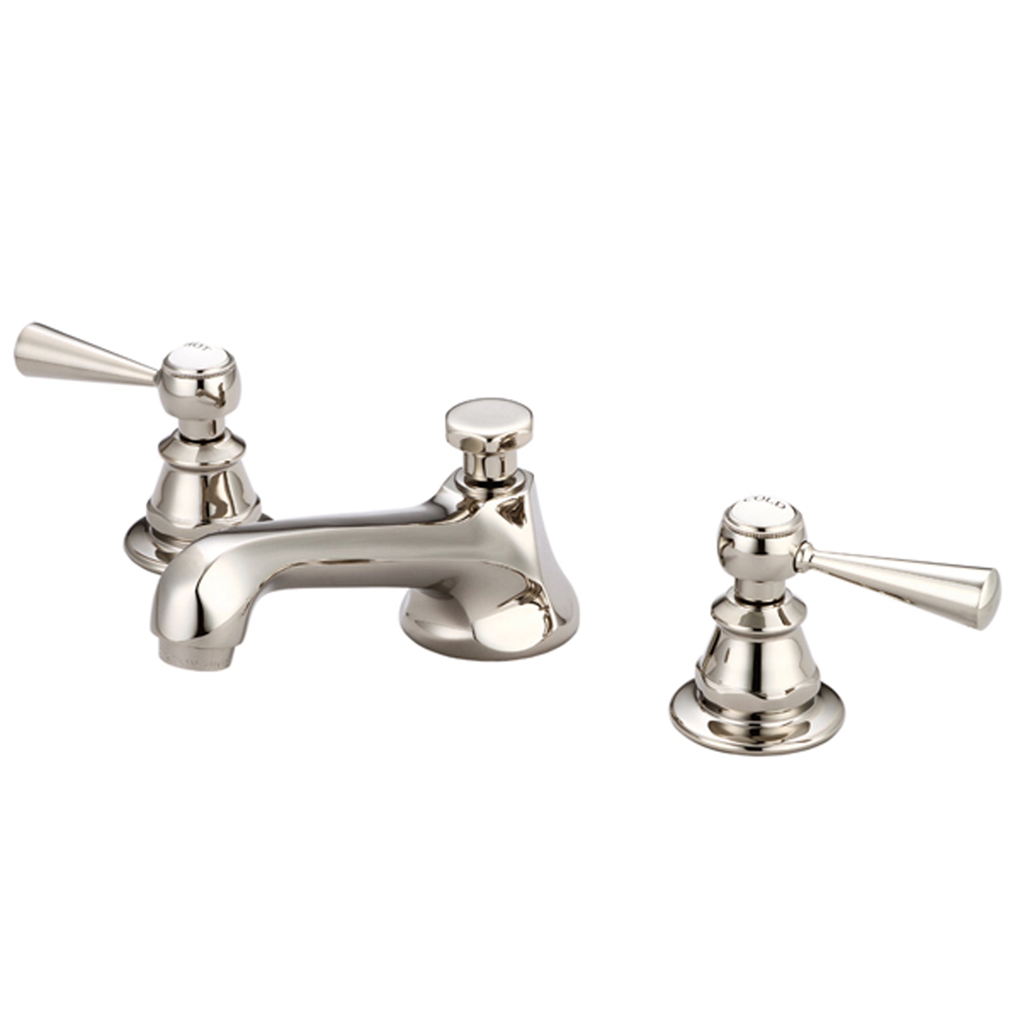 Water Creation | American 20th Century Classic Widespread Lavatory F2-0009 Faucets With Pop-Up Drain in Polished Nickel (PVD) Finish With Torch Lever Handles, Hot And Cold Labels Included | F2-0009-05-TL Water Creation | American 20th Century Classic Widespread Lavatory F2-0009 Faucets With Pop-Up Drain in Polished Nickel (PVD) Finish With Torch Lever Handles, Hot And Cold Labels Included | F2-0009-05-TL