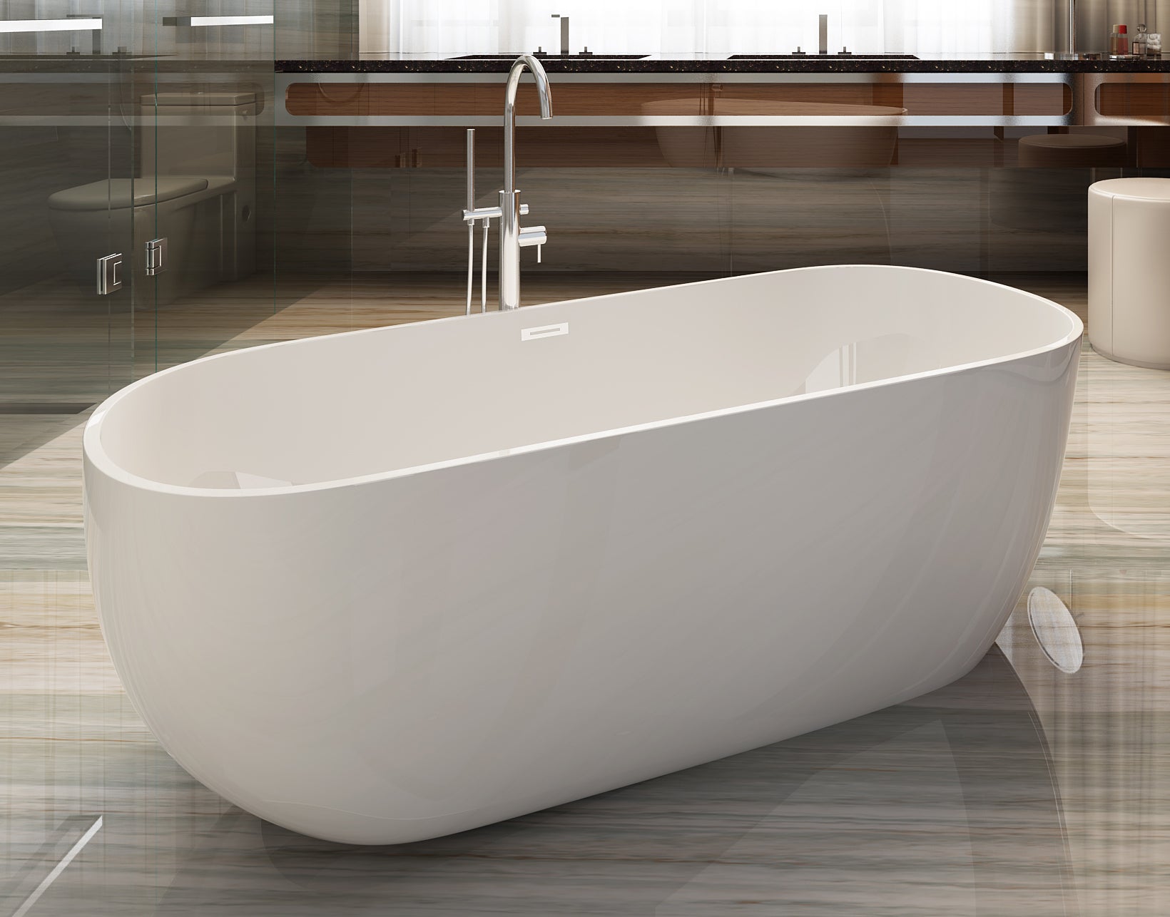 ALFI Brand - 59 inch White Oval Acrylic Free Standing Soaking Bathtub | AB8838 ALFI Brand - 59 inch White Oval Acrylic Free Standing Soaking Bathtub | AB8838