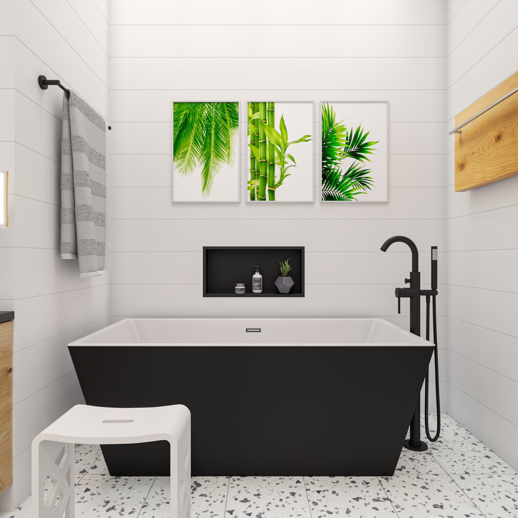 ALFI Brand - 59 inch Black & White Rectangular Acrylic Free Standing Soaking Bathtub | AB8834 ALFI Brand - 59 inch Black & White Rectangular Acrylic Free Standing Soaking Bathtub | AB8834