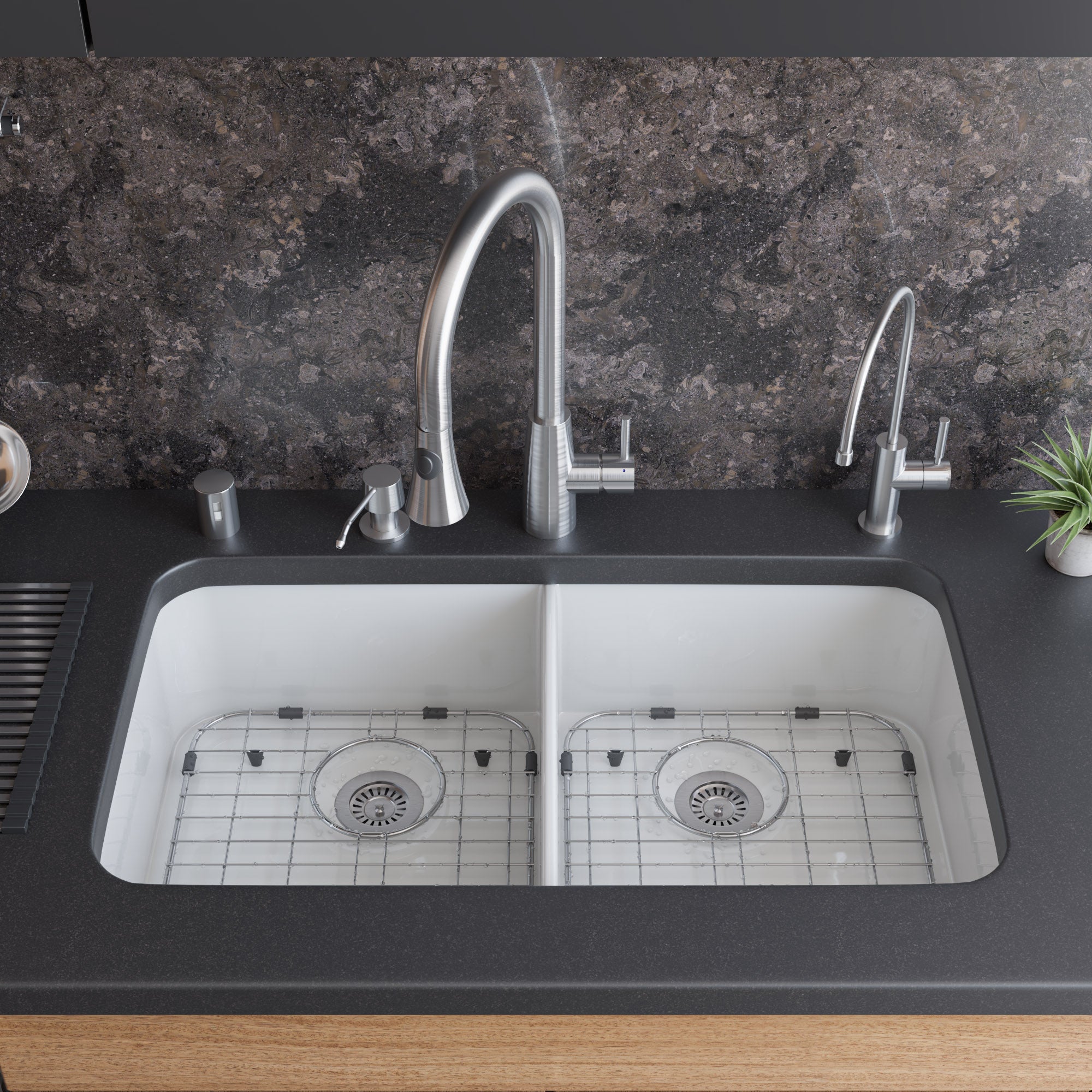ALFI Brand - 32 inch White Double Bowl Fireclay Undermount Kitchen Sink | AB512UM-W ALFI Brand - 32 inch White Double Bowl Fireclay Undermount Kitchen Sink | AB512UM-W