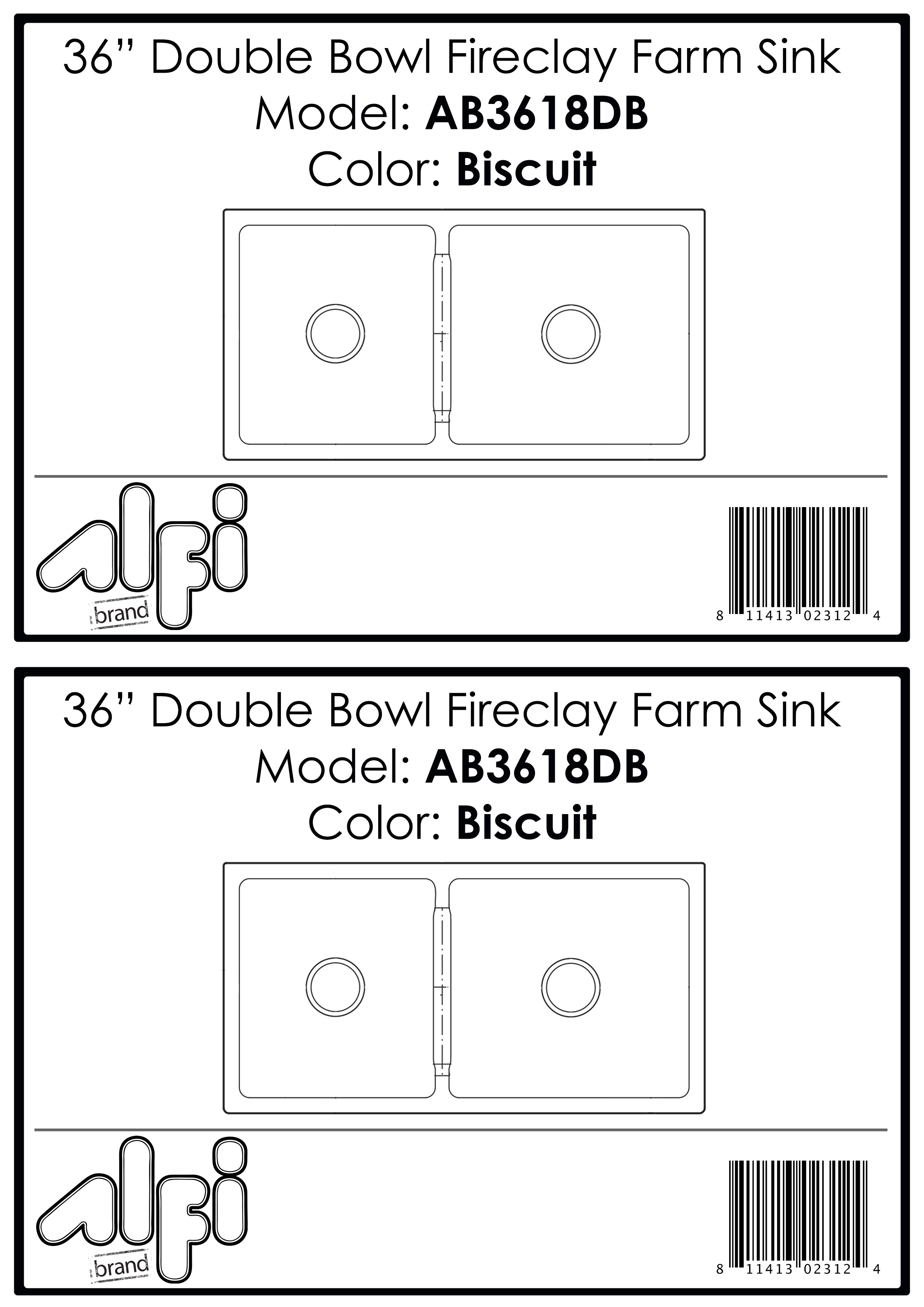ALFI Brand - 36" Biscuit Smooth Apron Thick Wall Fireclay Double Bowl Farm Sink | AB3618DB-B ALFI Brand - 36" Biscuit Smooth Apron Thick Wall Fireclay Double Bowl Farm Sink | AB3618DB-B