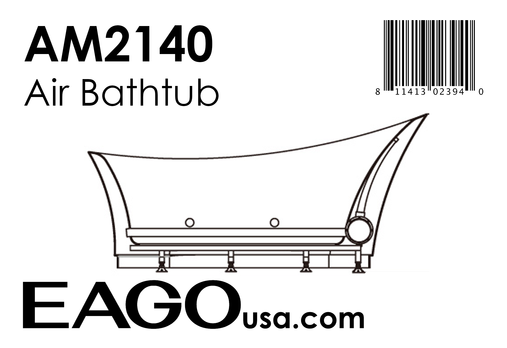 EAGO - 6 Foot White Free Standing Air Bubble Bathtub | AM2140 EAGO - 6 Foot White Free Standing Air Bubble Bathtub | AM2140