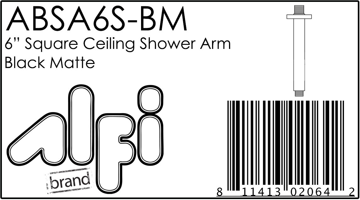 ALFI Brand - Black Matte 6" Square Ceiling Shower Arm | ABSA6S-BM ALFI Brand - Black Matte 6" Square Ceiling Shower Arm | ABSA6S-BM