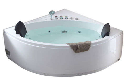 EAGO - 5' Rounded Modern Double Seat Corner Whirlpool Bath Tub with Fixtures | AM200